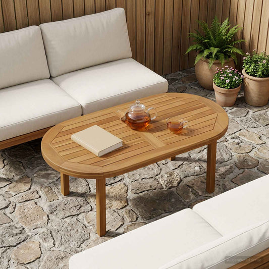 vidaXL Table Top Oval Solid Teak Wood Natural