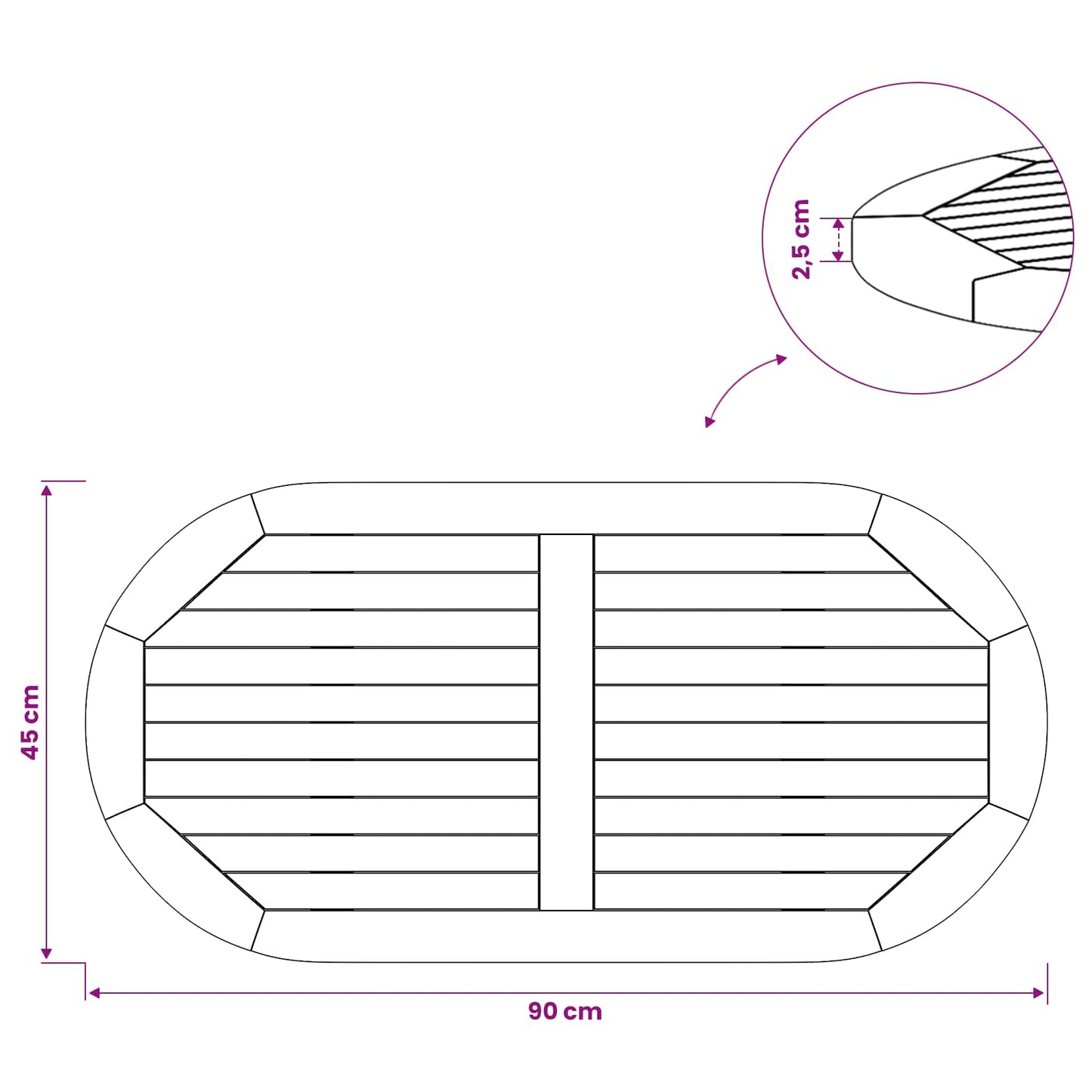 vidaXL Table Top Oval Solid Teak Wood Natural