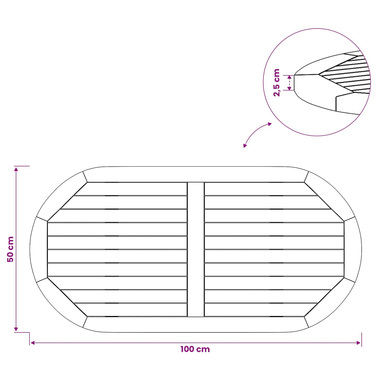vidaXL Table Top Oval Solid Teak Wood Natural