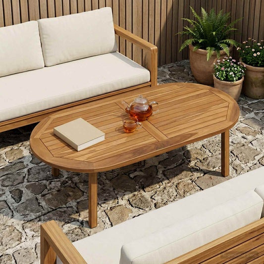 vidaXL Table Top Oval Solid Teak Wood Natural