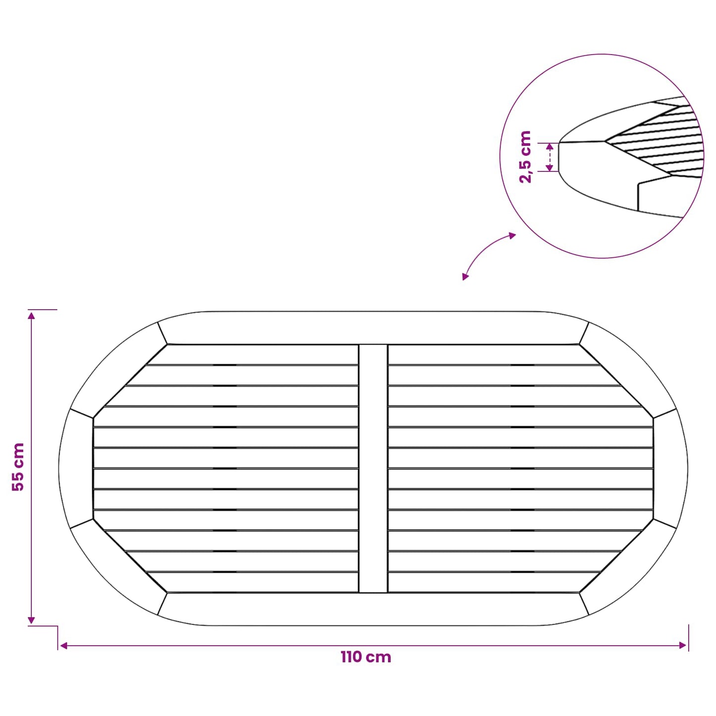 vidaXL Table Top Oval Solid Teak Wood Natural
