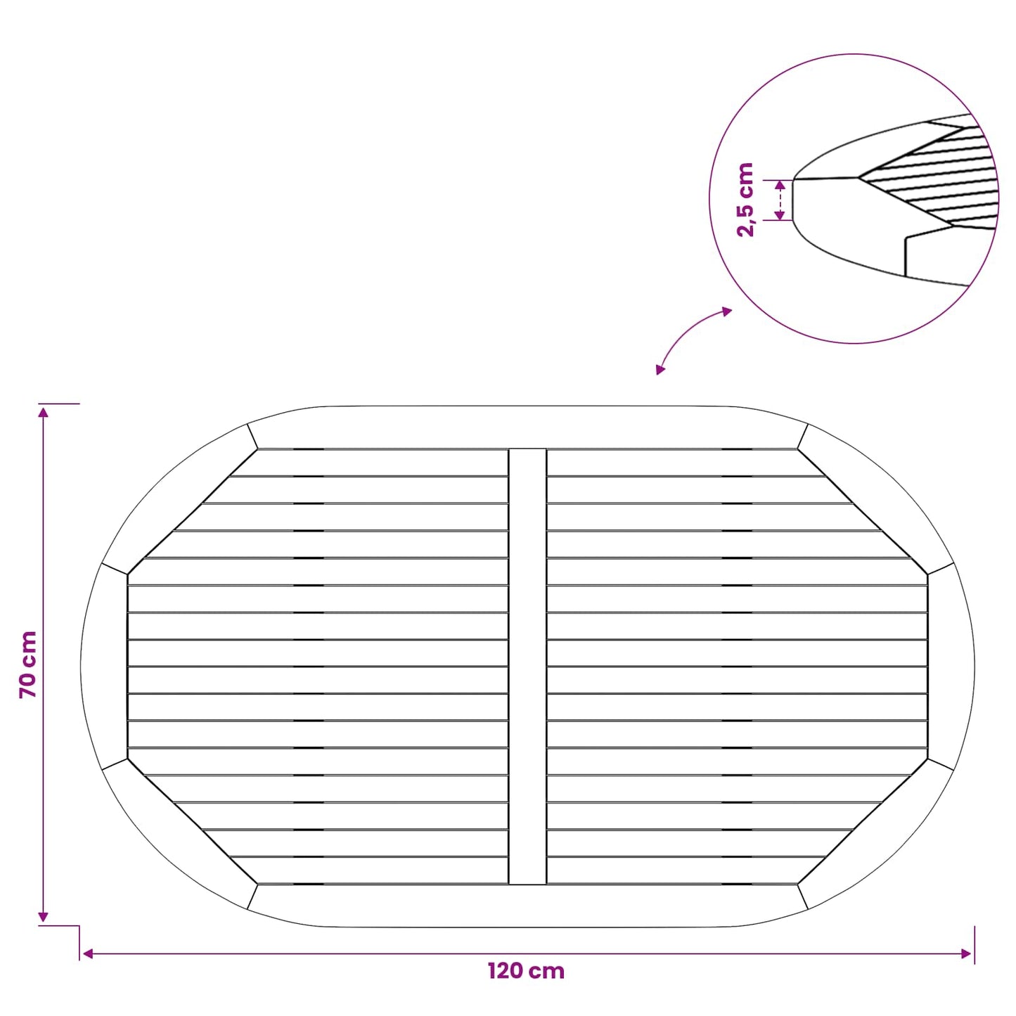 vidaXL Table Top Oval Solid Teak Wood Natural