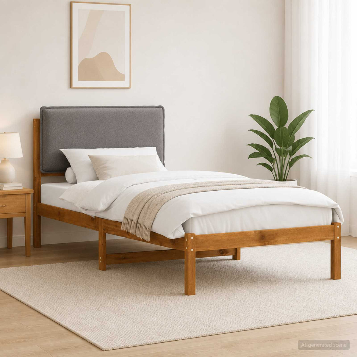 vidaXL Bed Frame with Upholstered Headboard Natural and Light Grey