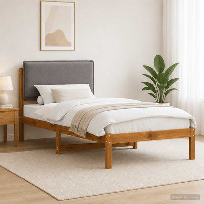vidaXL Bed Frame with Upholstered Headboard Natural and Light Grey
