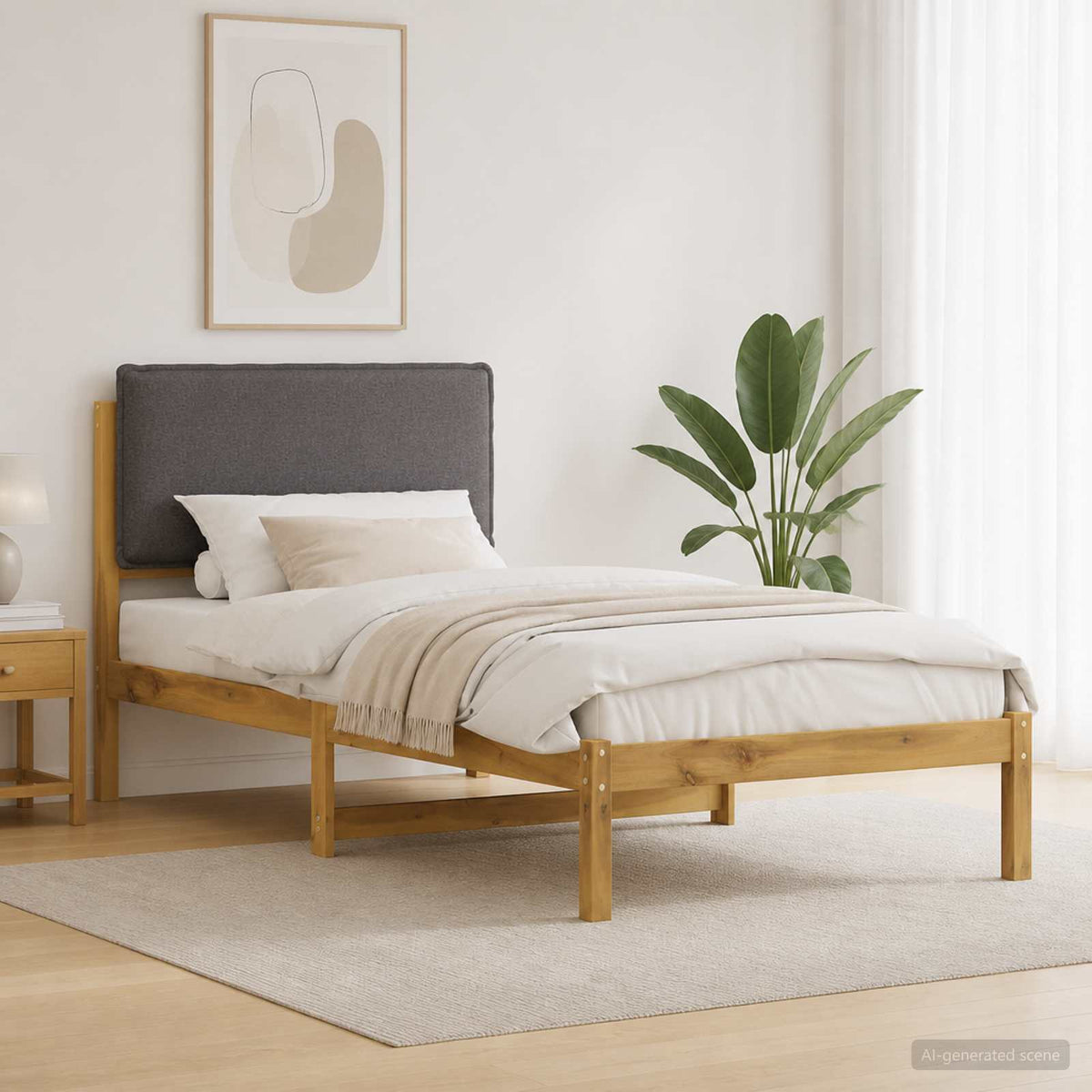 vidaXL Bed Frame with Upholstered Headboard Whitewash and Light Grey
