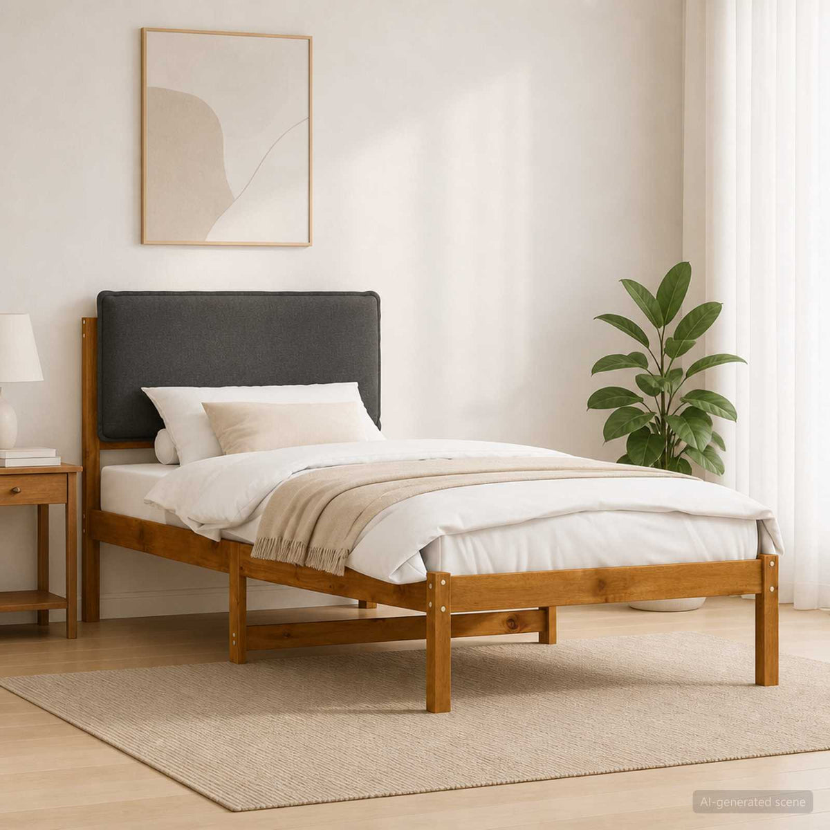 vidaXL Bed Frame with Upholstered Headboard Natural and Dark Grey