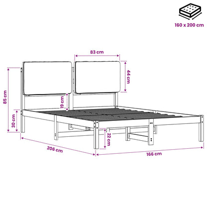 vidaXL Bed Frame with Upholstered Headboard Natural and Light Grey