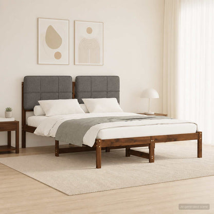 vidaXL Bed Frame with Upholstered Headboard Dark Brown and Light Grey