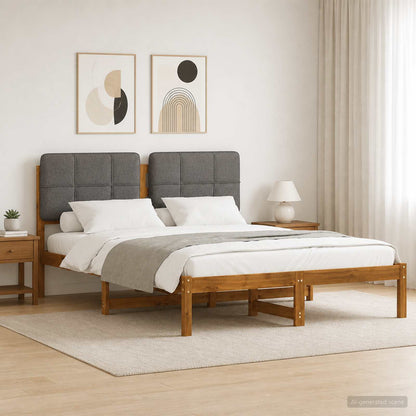 vidaXL Bed Frame with Upholstered Headboard Natural and Light Grey