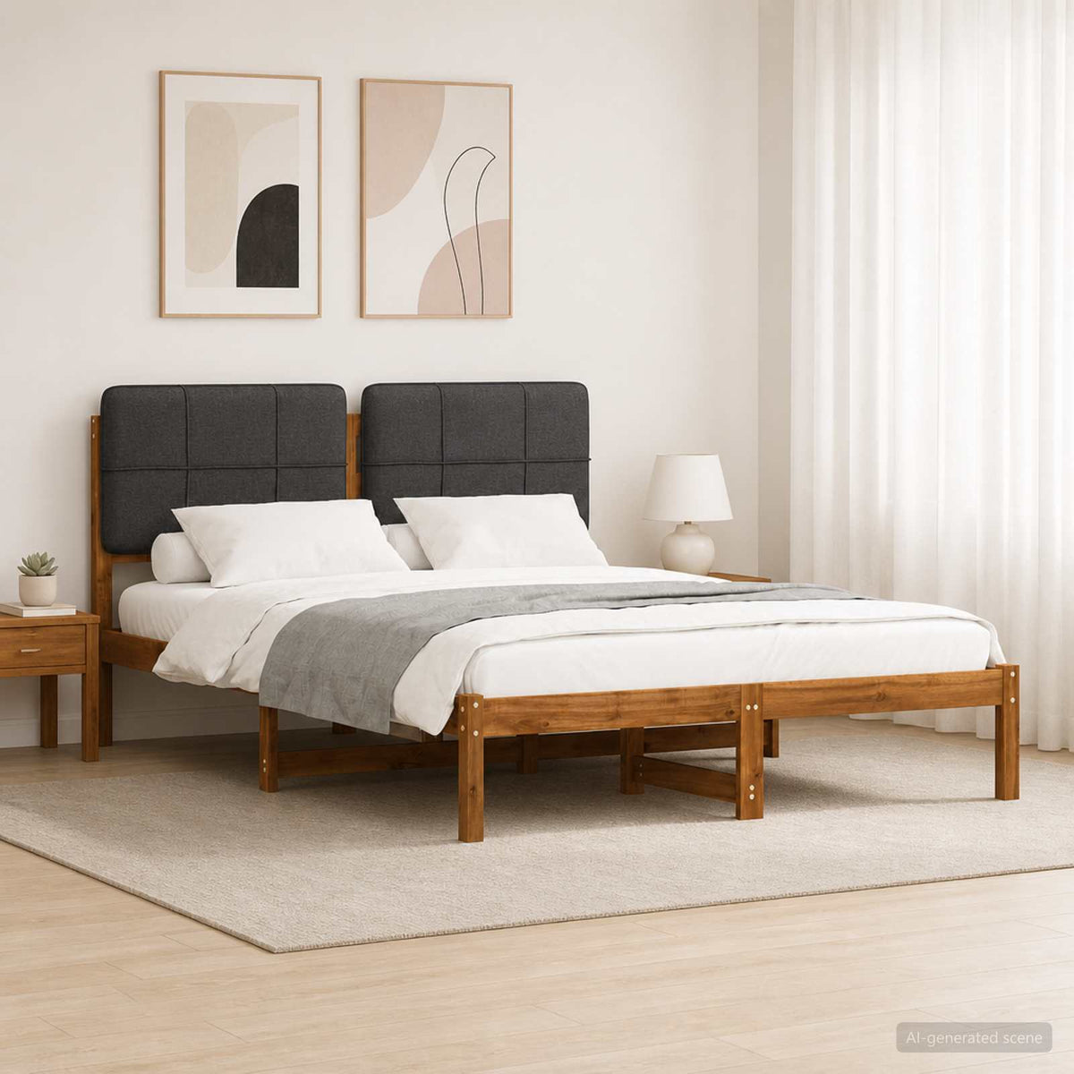 vidaXL Bed Frame with Upholstered Headboard Natural and Dark Grey