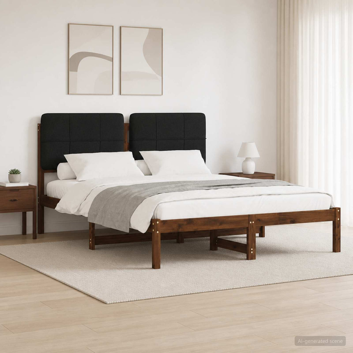 vidaXL Bed Frame with Upholstered Headboard Dark Brown and Black