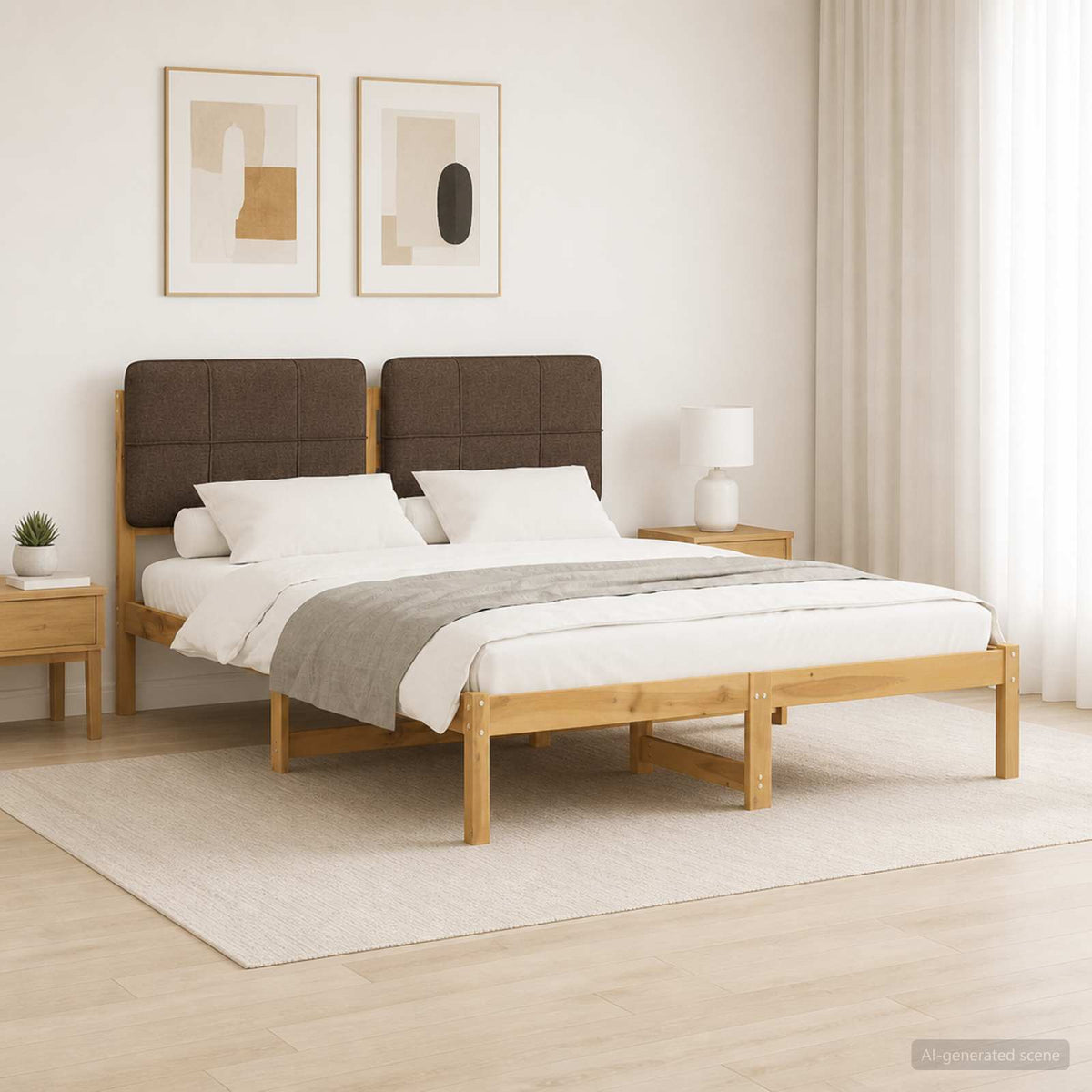 vidaXL Bed Frame with Upholstered Headboard Whitewash and Taupe