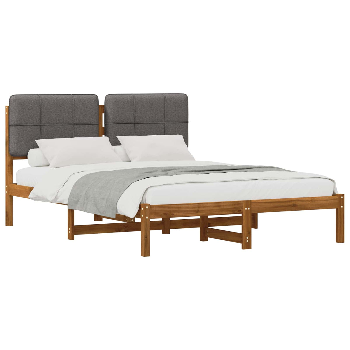 vidaXL Bed Frame with Upholstered Headboard Natural and Light Grey