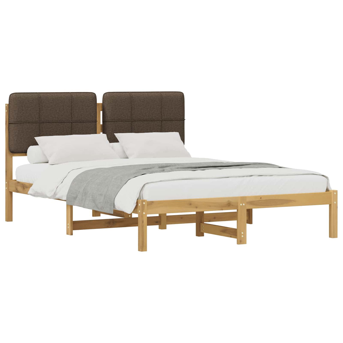 vidaXL Bed Frame with Upholstered Headboard Whitewash and Taupe