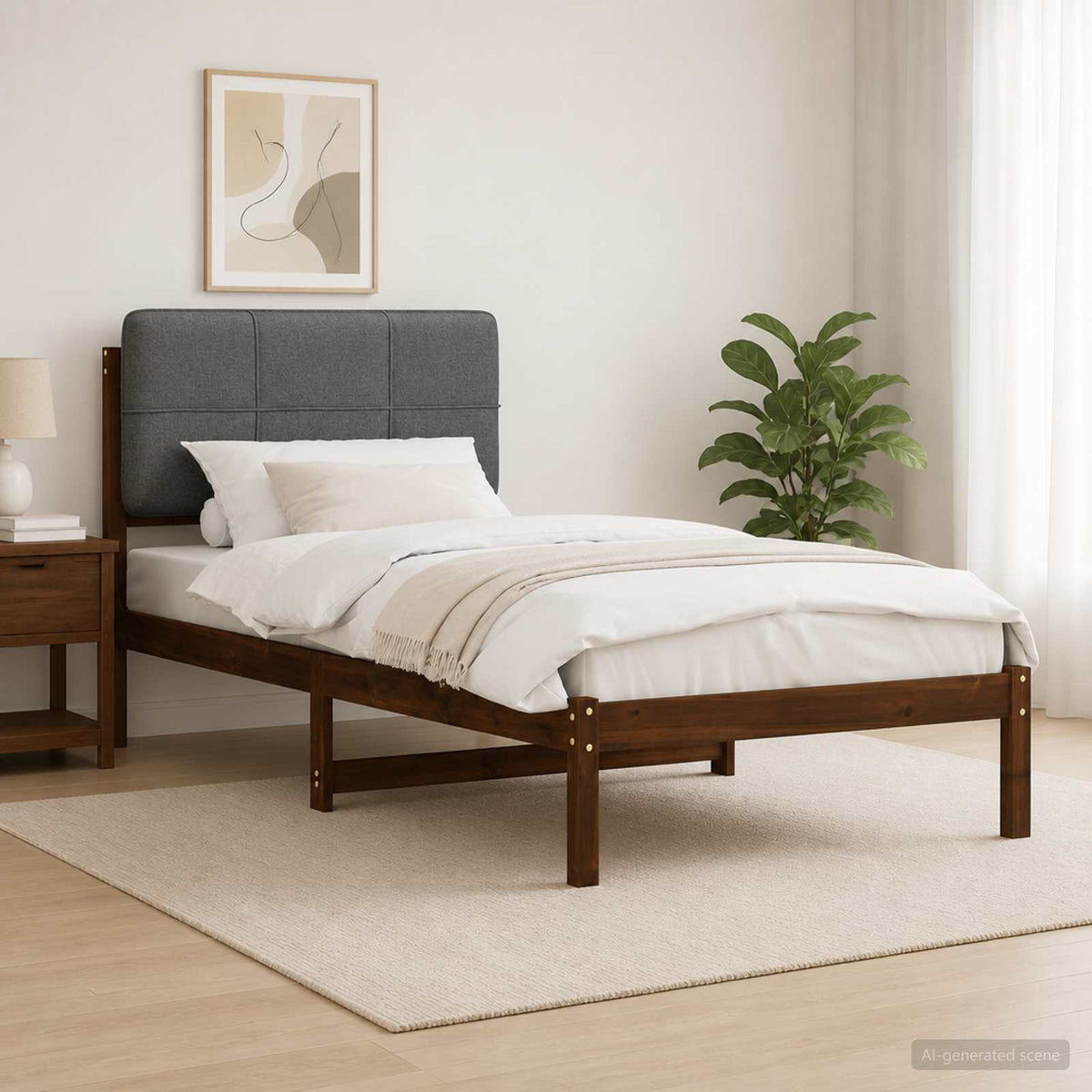 vidaXL Bed Frame with Upholstered Headboard Dark Brown and Light Grey