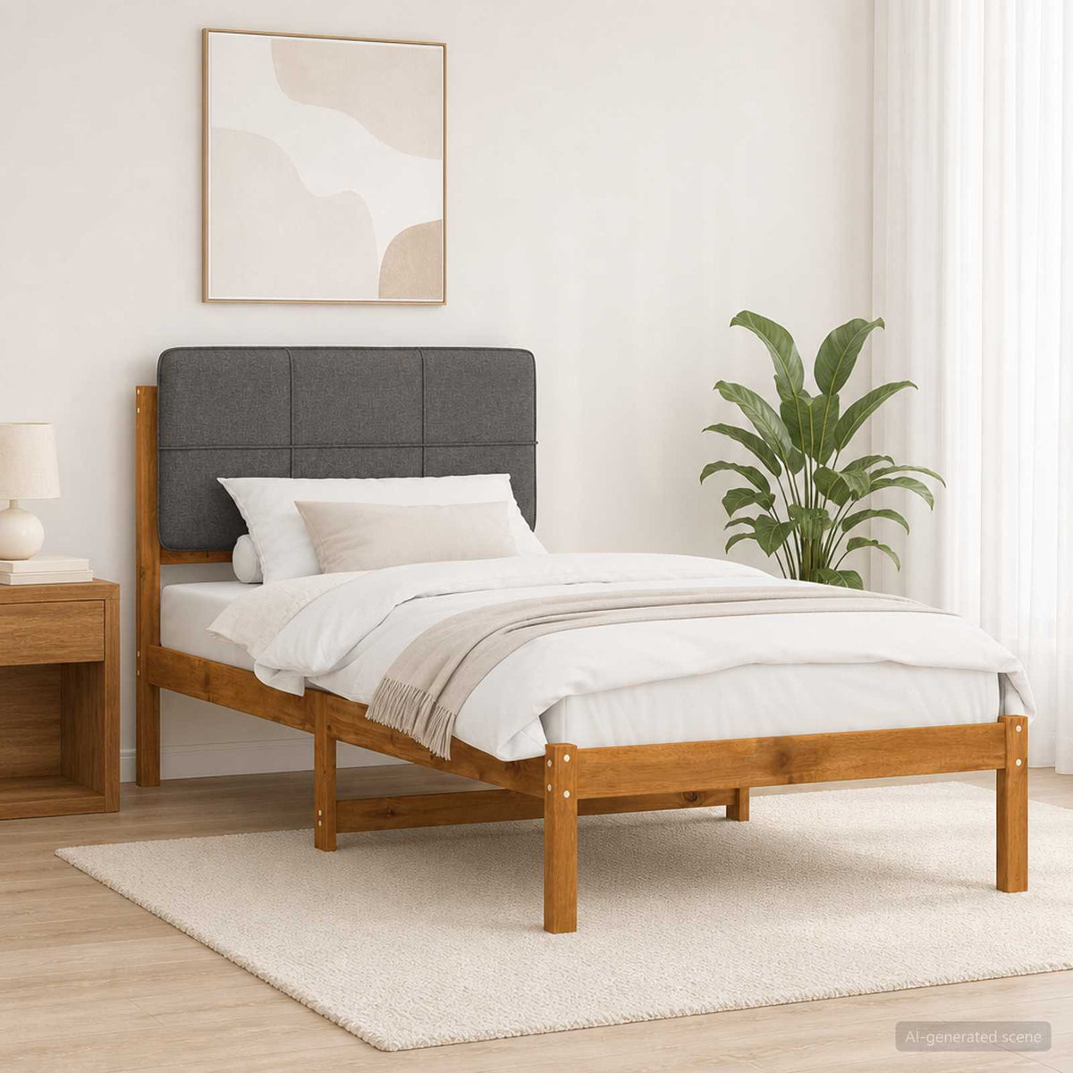 vidaXL Bed Frame with Upholstered Headboard Natural and Light Grey