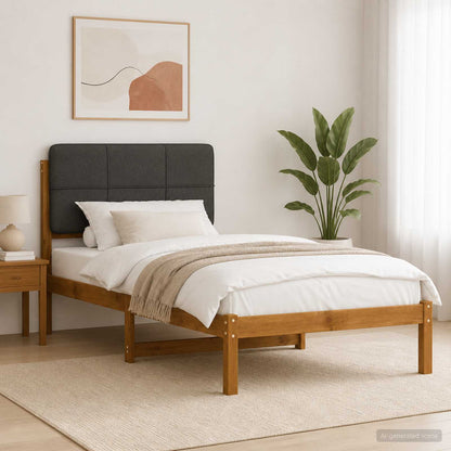 vidaXL Bed Frame with Upholstered Headboard Natural and Dark Grey