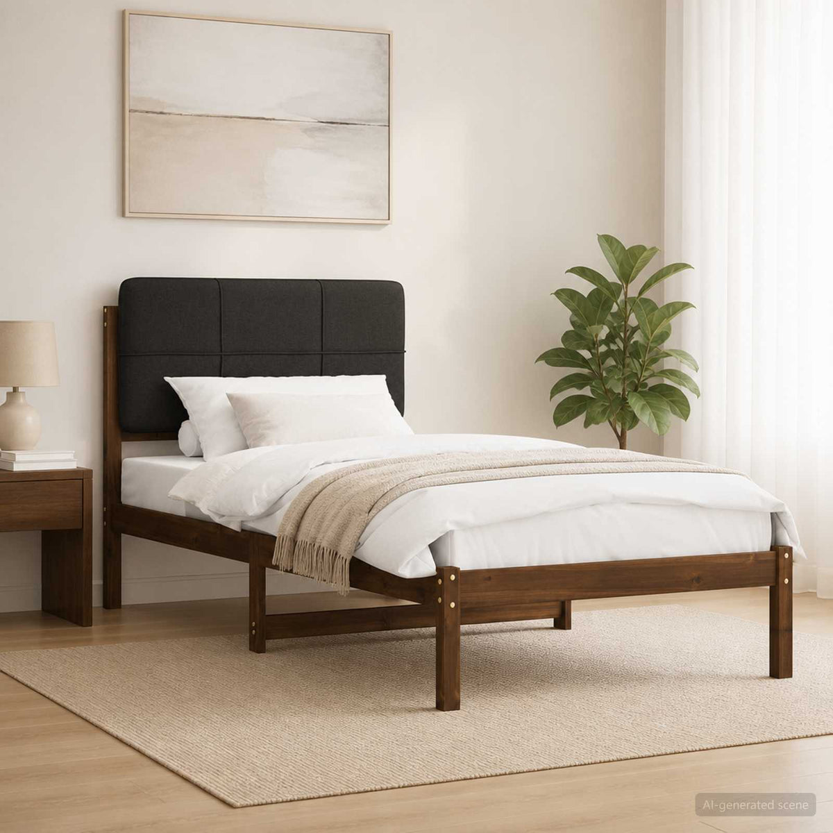 vidaXL Bed Frame with Upholstered Headboard Dark Brown and Black