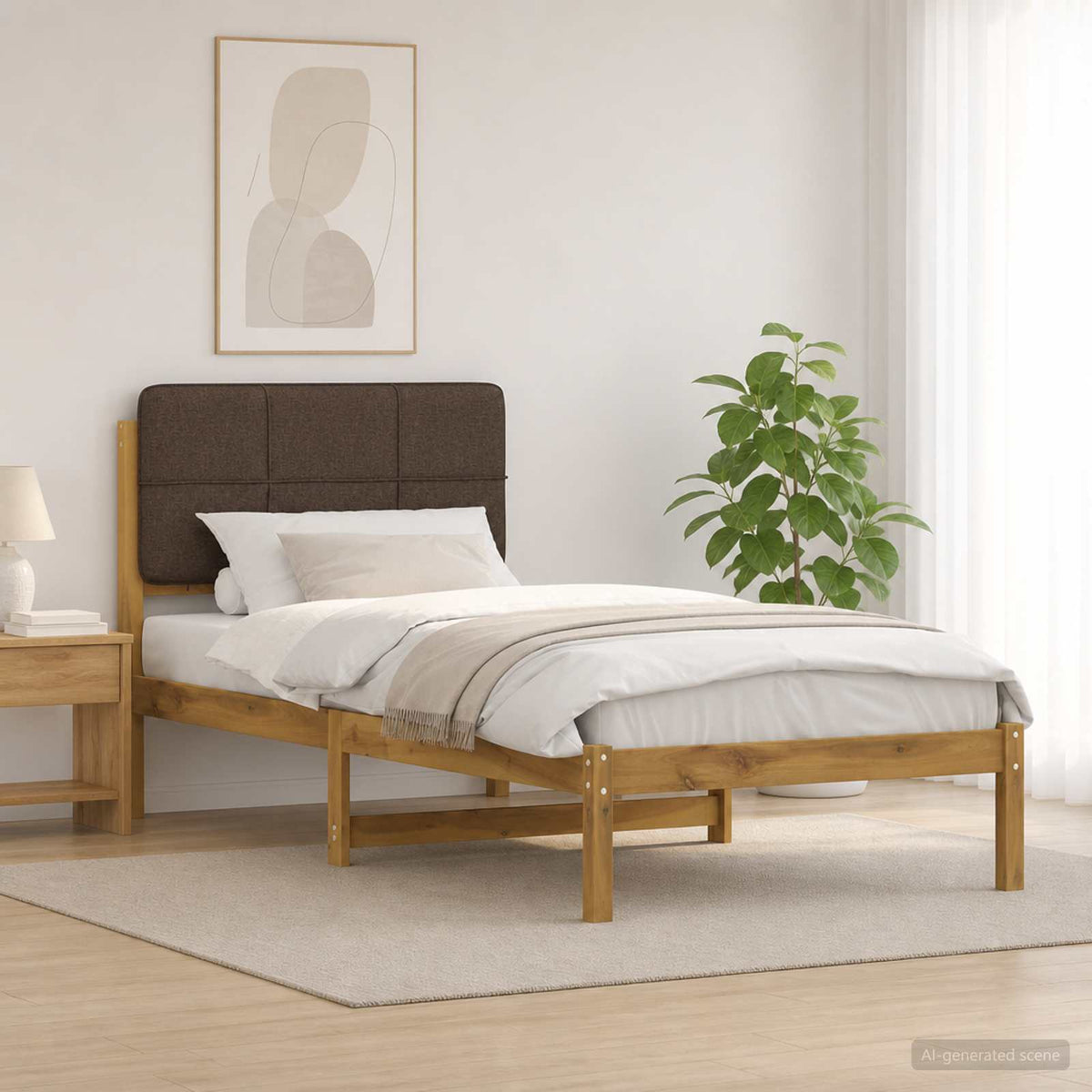 vidaXL Bed Frame with Upholstered Headboard Whitewash and Taupe