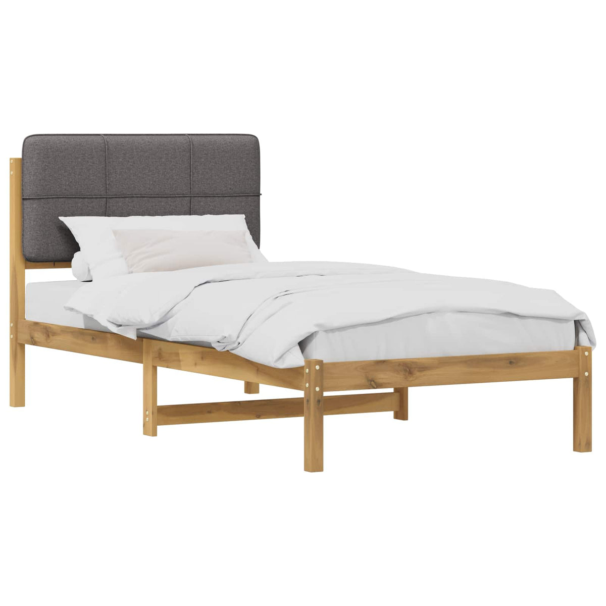 vidaXL Bed Frame with Upholstered Headboard Whitewash and Light Grey