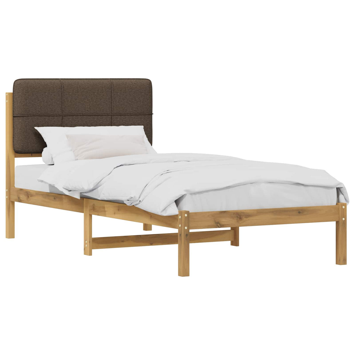 vidaXL Bed Frame with Upholstered Headboard Whitewash and Taupe