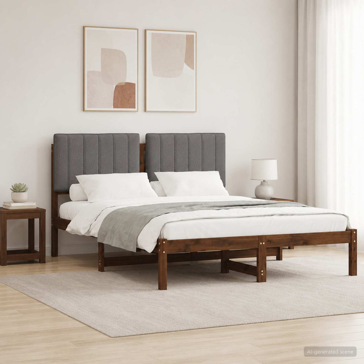 vidaXL Bed Frame with Upholstered Headboard Dark Brown and Light Grey