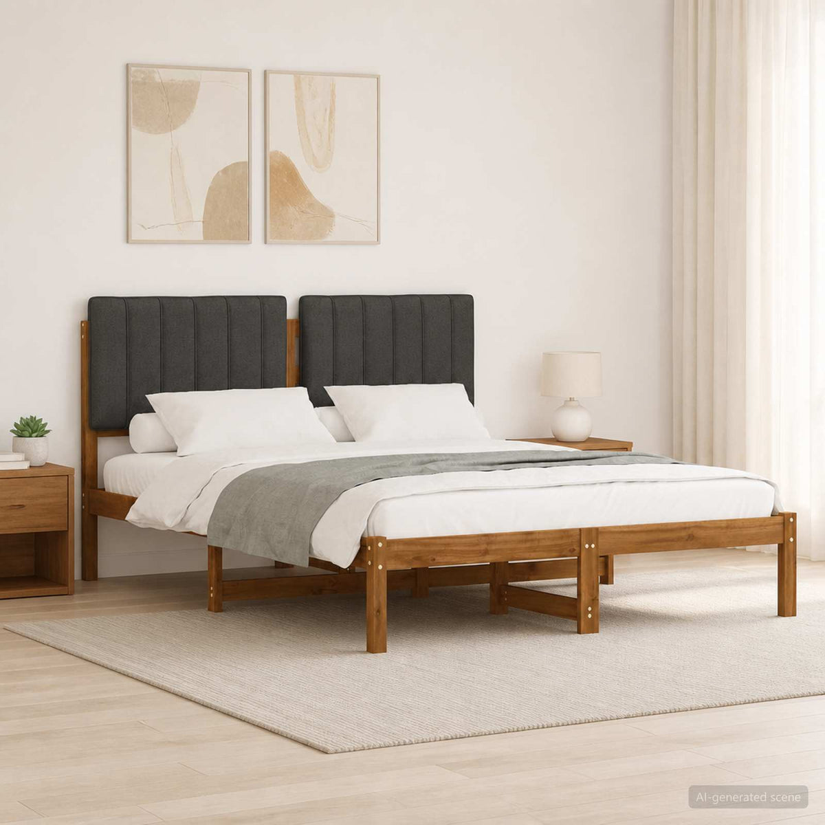 vidaXL Bed Frame with Upholstered Headboard Natural and Dark Grey