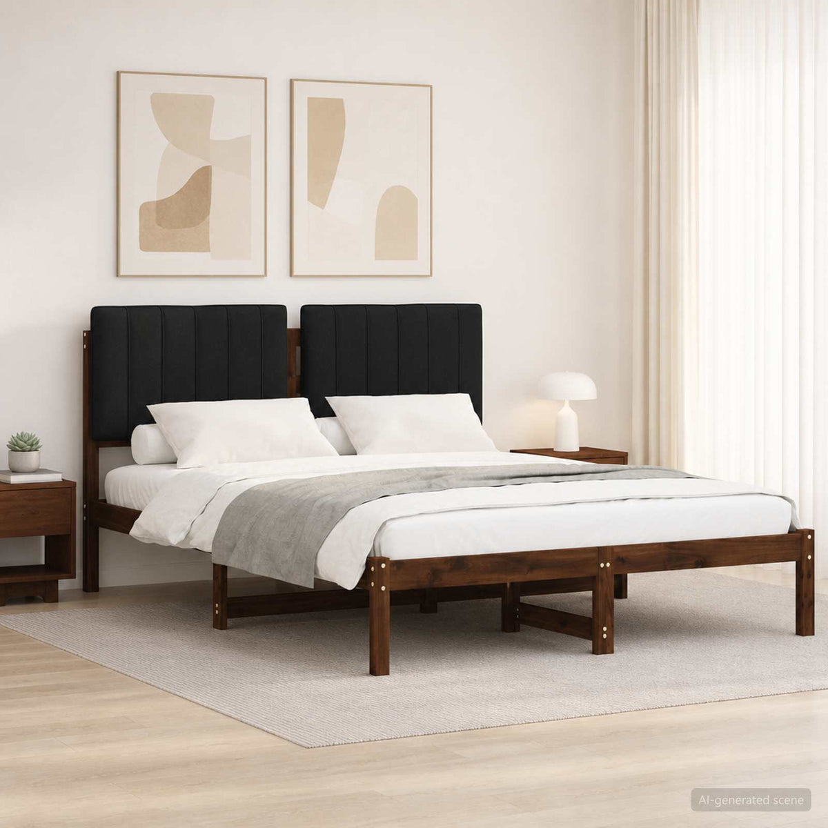 vidaXL Bed Frame with Upholstered Headboard Dark Brown and Black