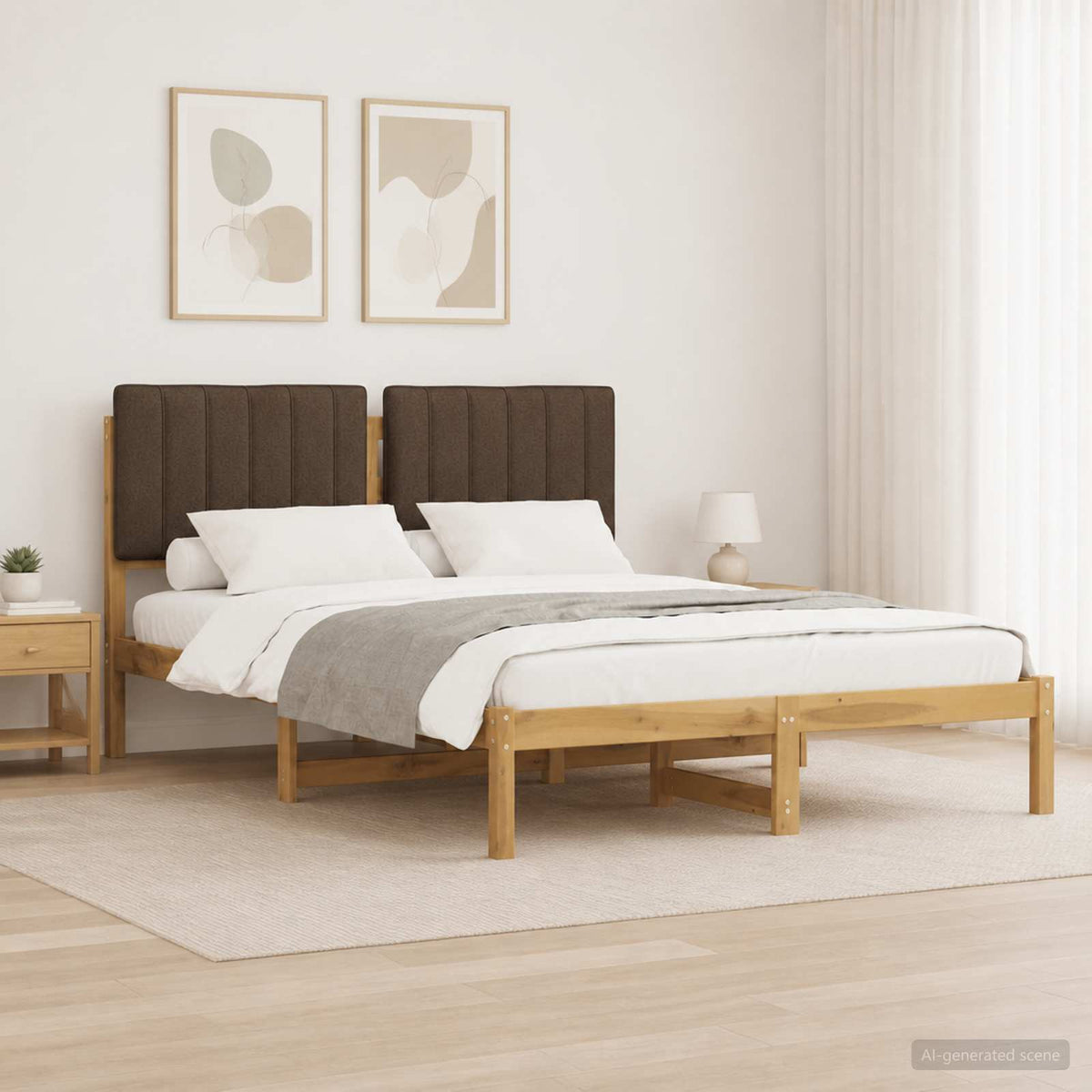 vidaXL Bed Frame with Upholstered Headboard Whitewash and Taupe