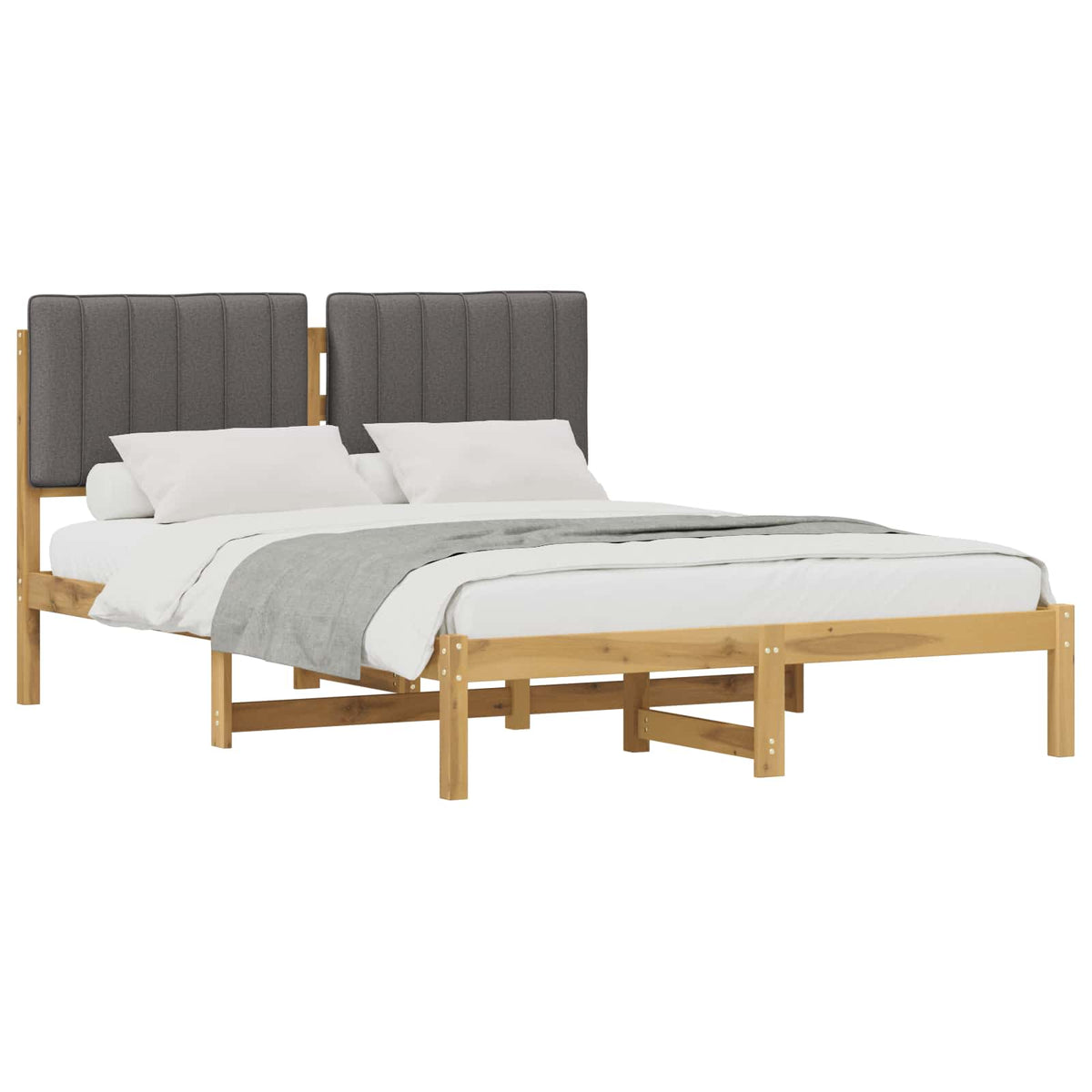 vidaXL Bed Frame with Upholstered Headboard Whitewash and Light Grey