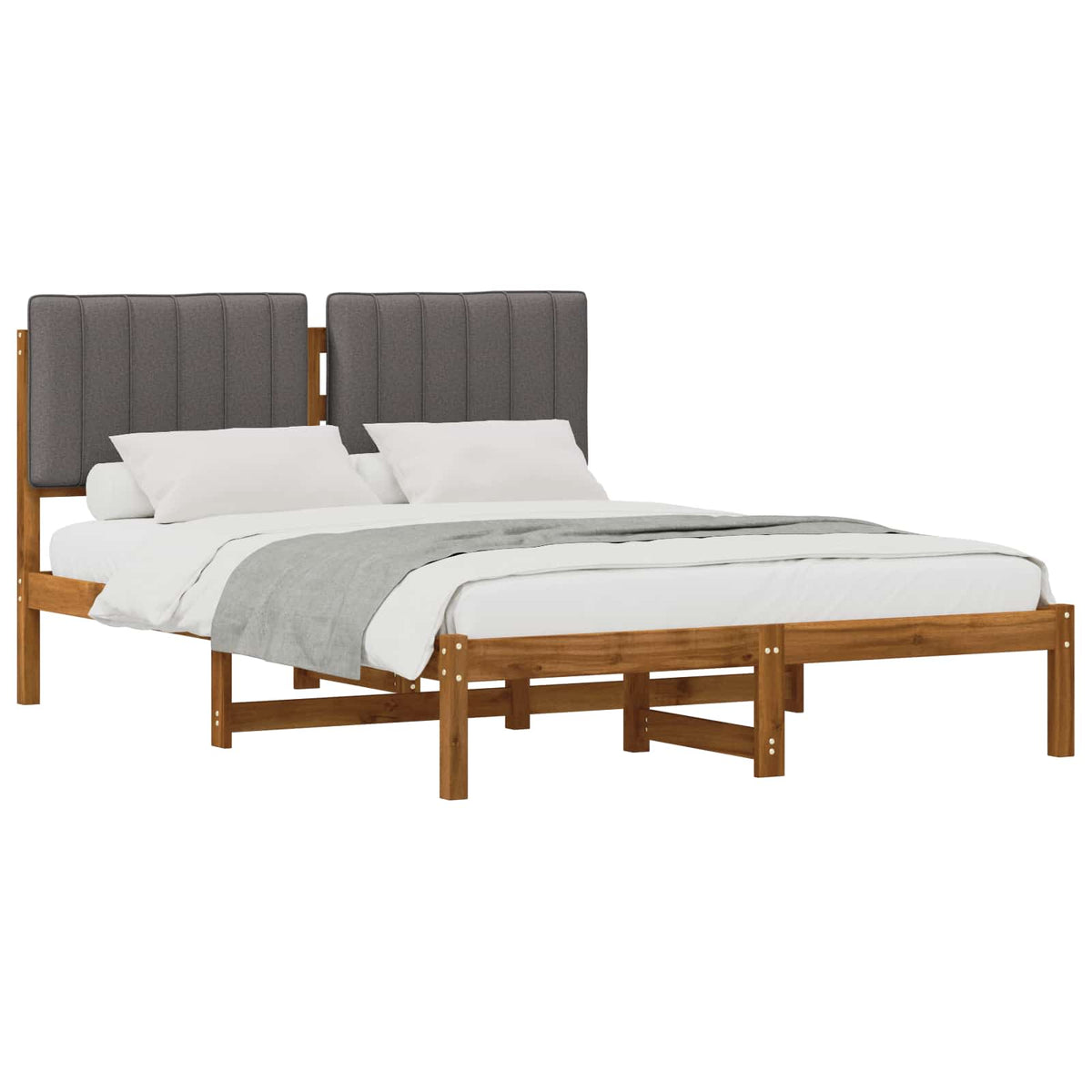 vidaXL Bed Frame with Upholstered Headboard Natural and Light Grey