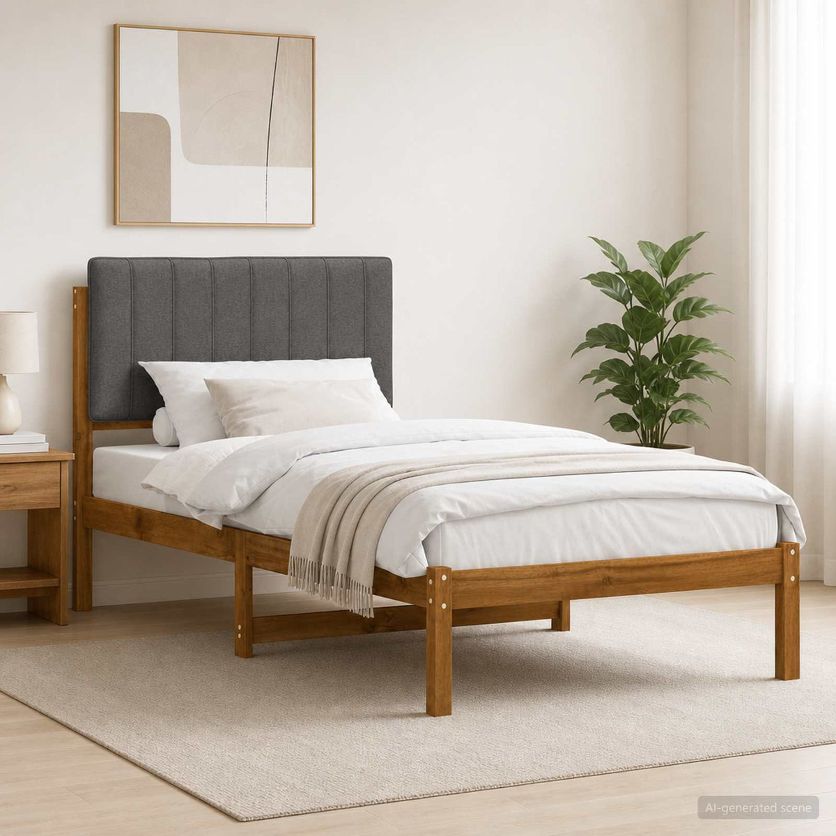 vidaXL Bed Frame with Upholstered Headboard Natural and Light Grey