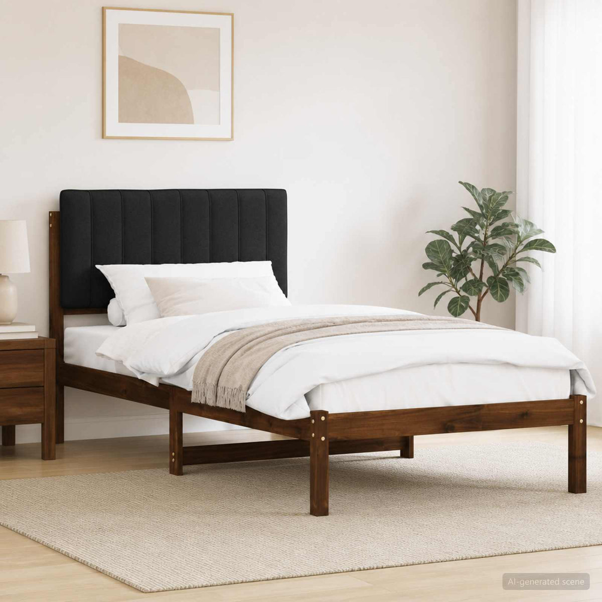 vidaXL Bed Frame with Upholstered Headboard Dark Brown and Black
