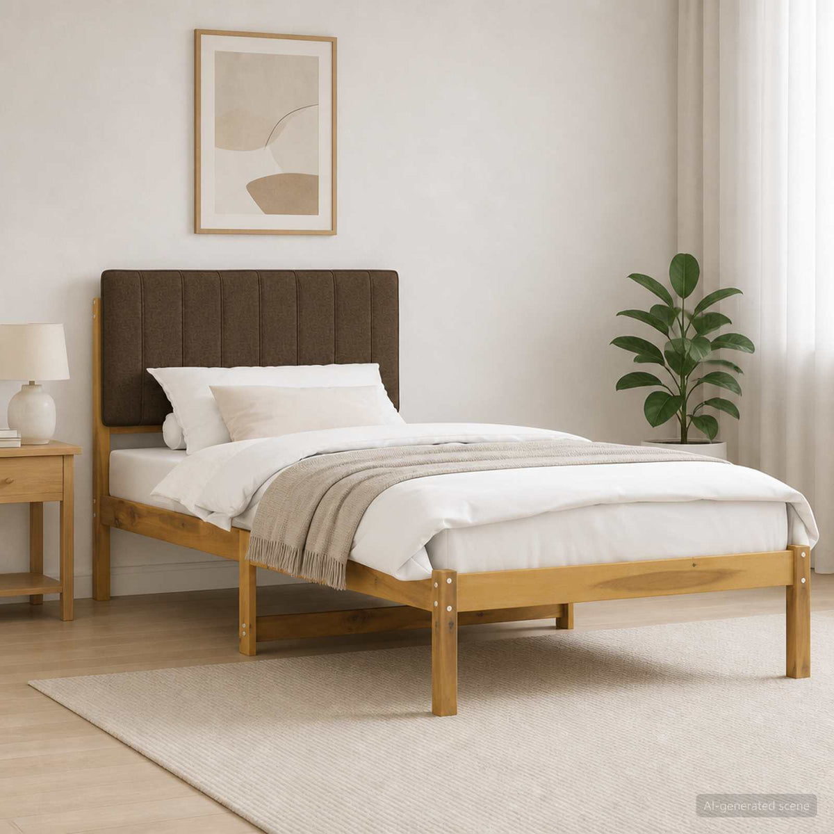vidaXL Bed Frame with Upholstered Headboard Whitewash and Taupe