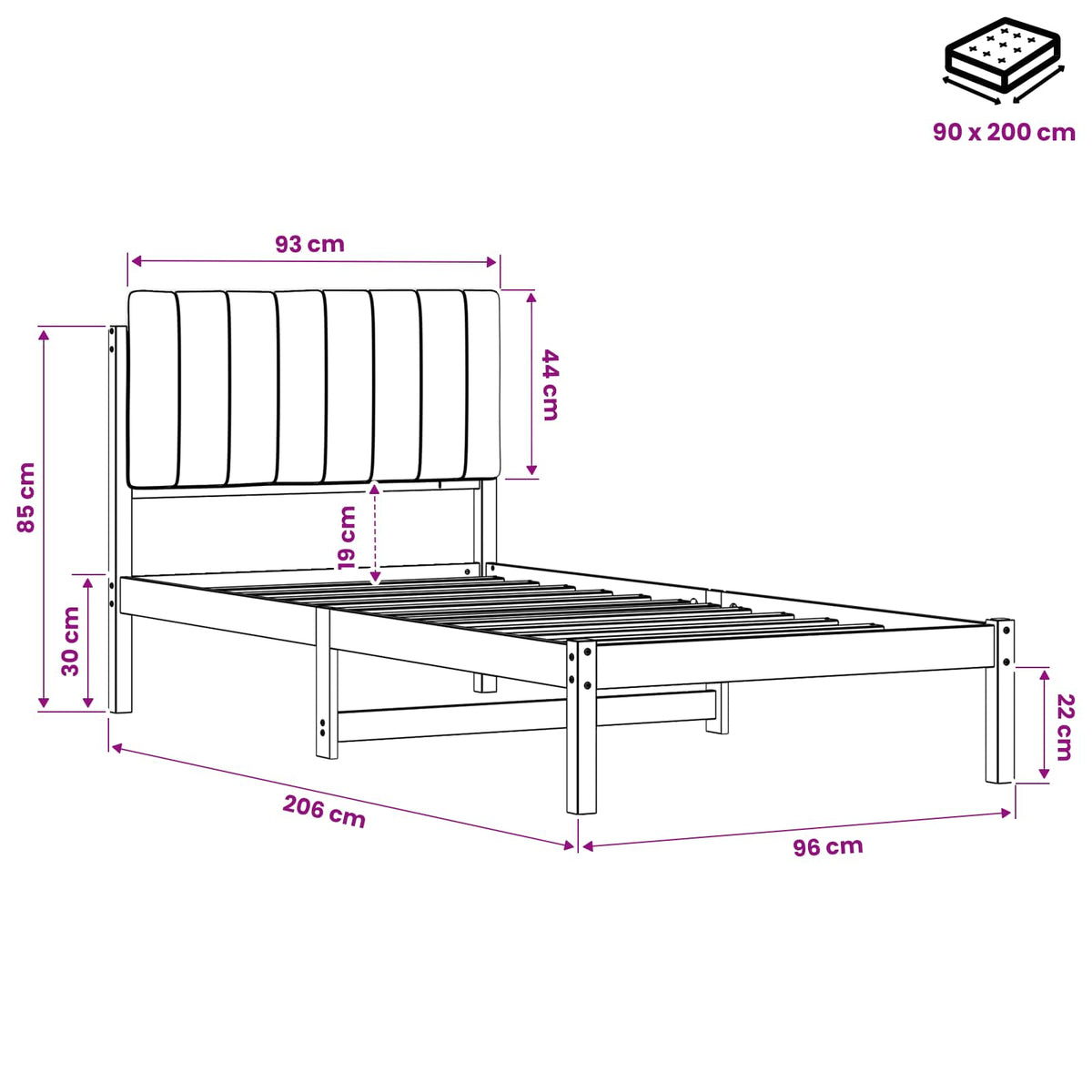 vidaXL Bed Frame with Upholstered Headboard Whitewash and Light Grey