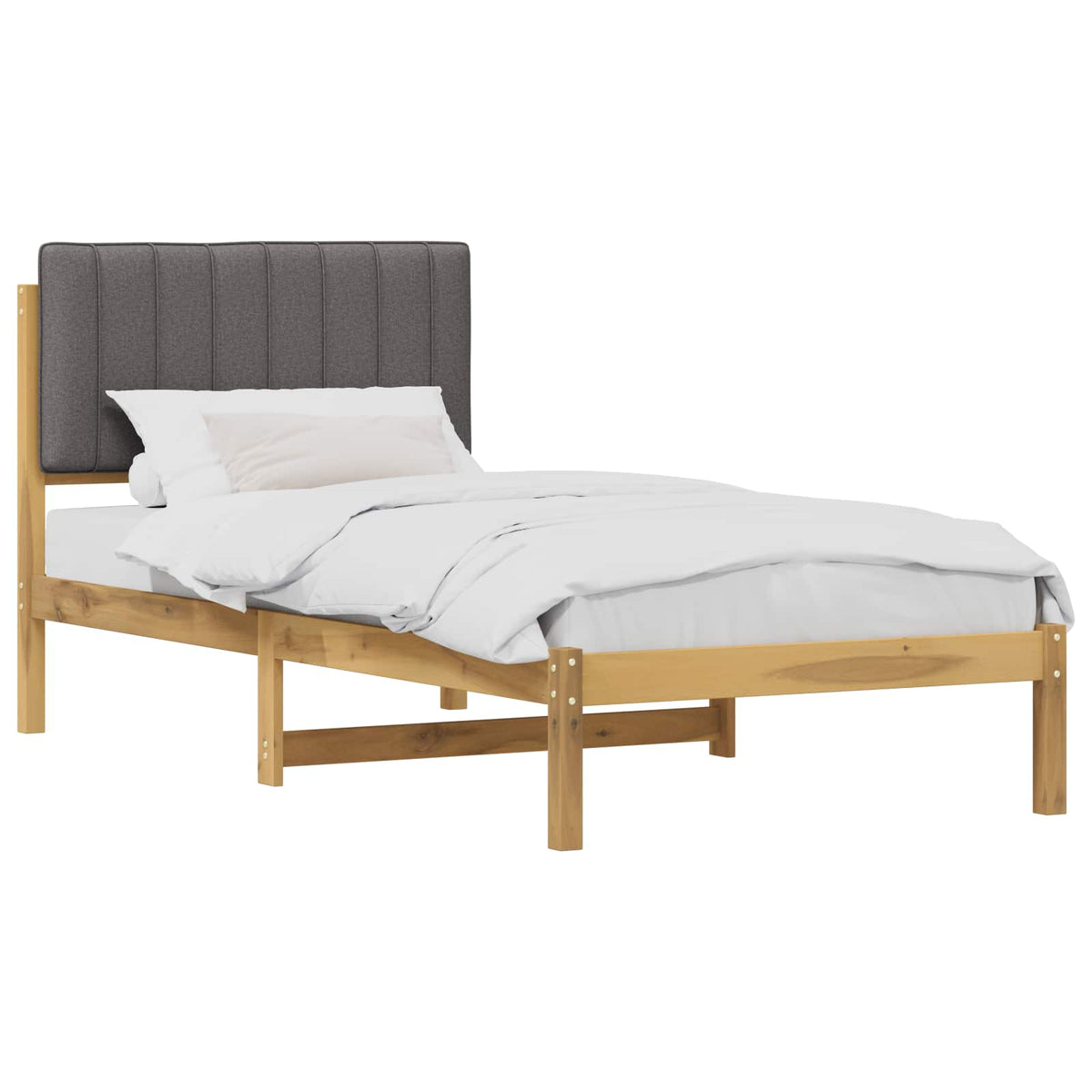 vidaXL Bed Frame with Upholstered Headboard Whitewash and Light Grey
