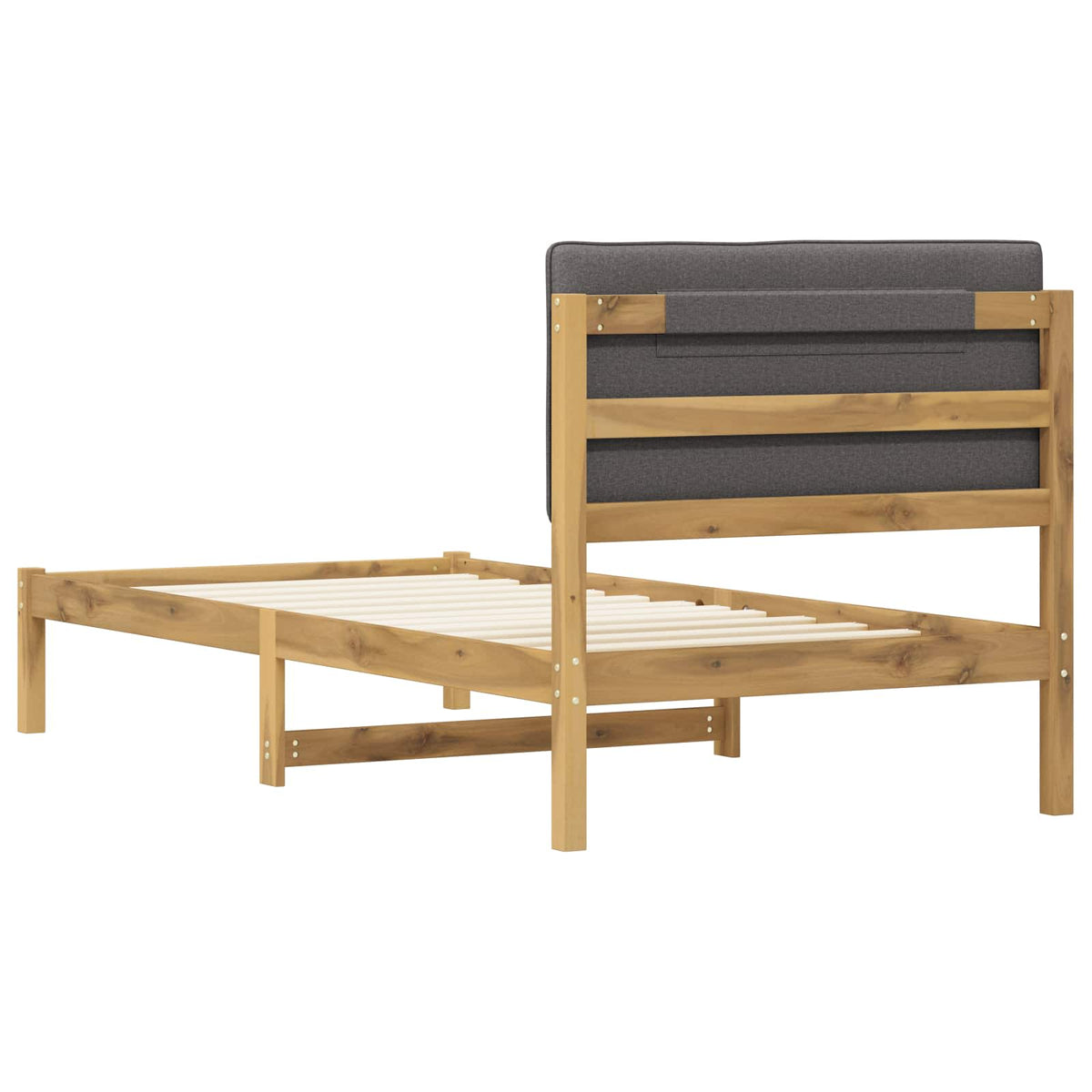vidaXL Bed Frame with Upholstered Headboard Whitewash and Light Grey