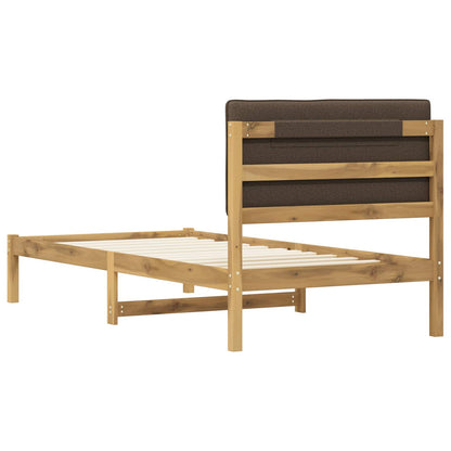 vidaXL Bed Frame with Upholstered Headboard Whitewash and Taupe