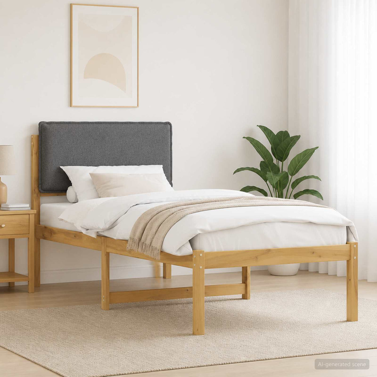 vidaXL Bed Frame with Upholstered Headboard Whitewash and Light Grey