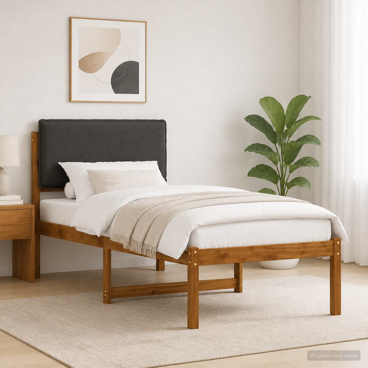 vidaXL Bed Frame with Upholstered Headboard Natural and Dark Grey