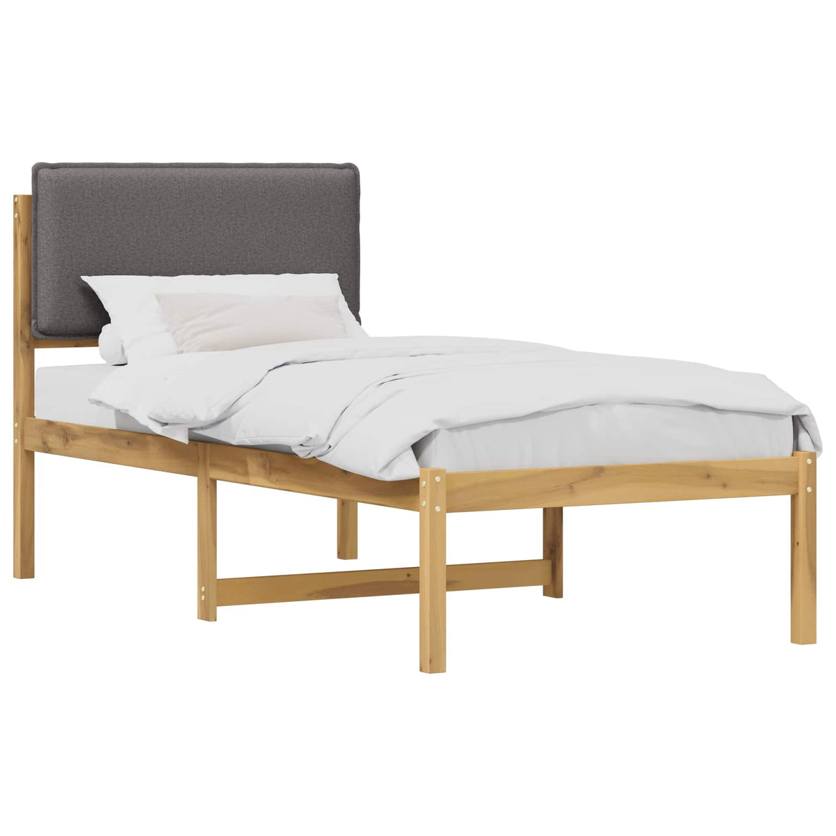 vidaXL Bed Frame with Upholstered Headboard Whitewash and Light Grey