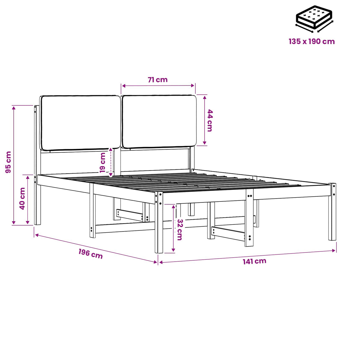 vidaXL Bed Frame with Upholstered Headboard Natural and Light Grey