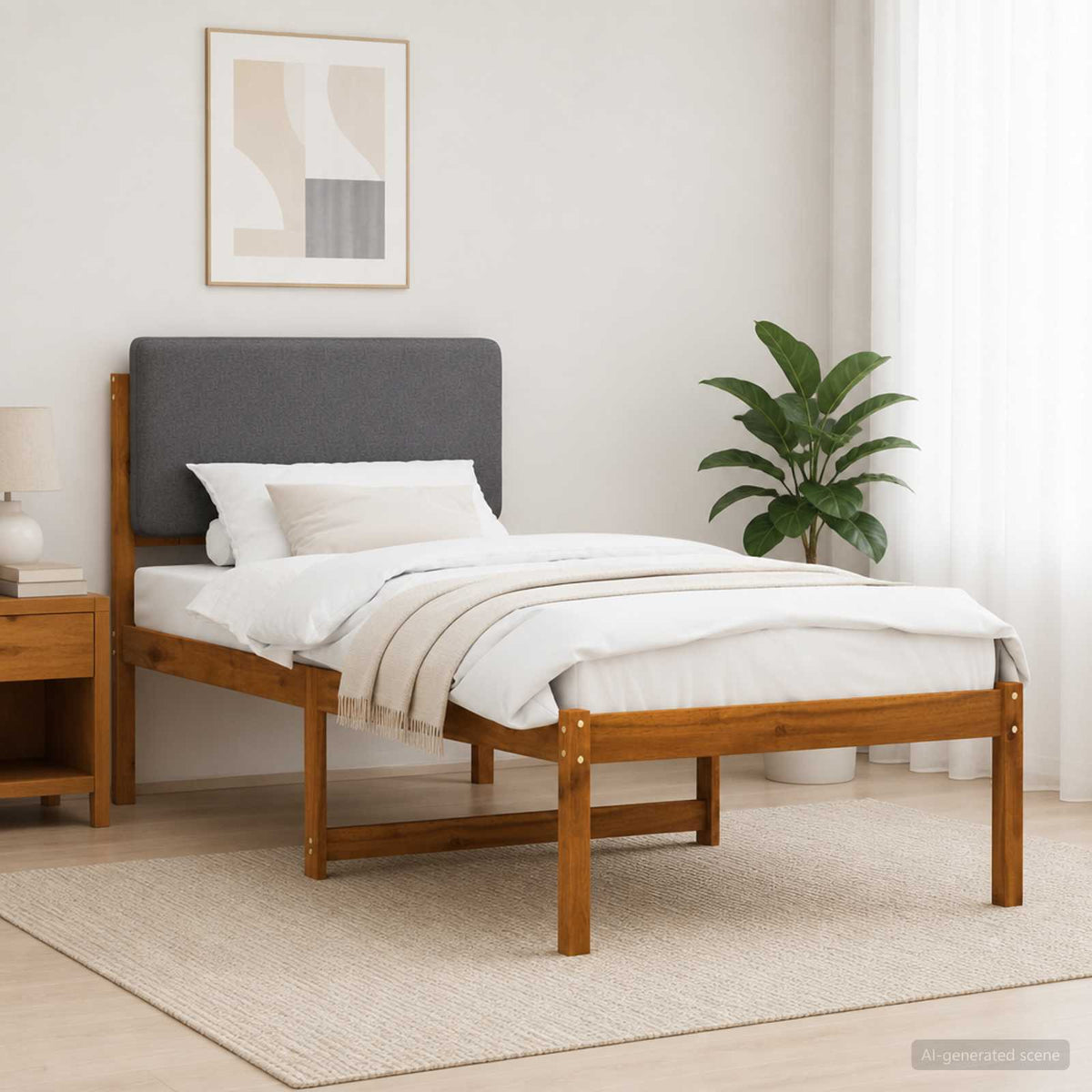 vidaXL Bed Frame with Upholstered Headboard Natural and Light Grey