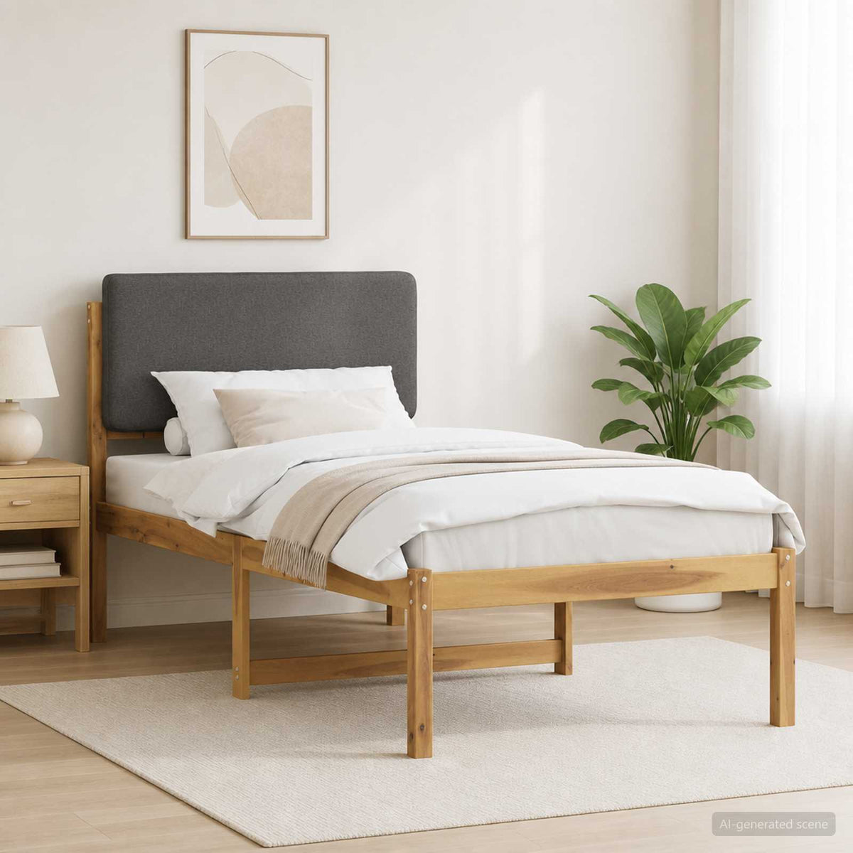 vidaXL Bed Frame with Upholstered Headboard Whitewash and Light Grey
