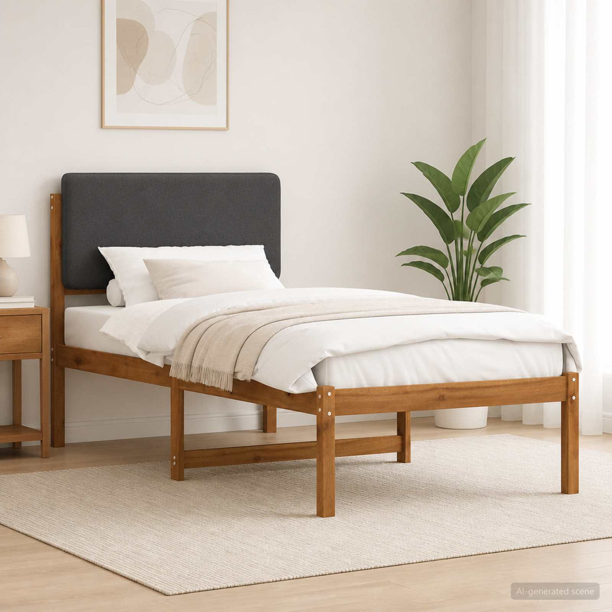 vidaXL Bed Frame with Upholstered Headboard Natural and Dark Grey