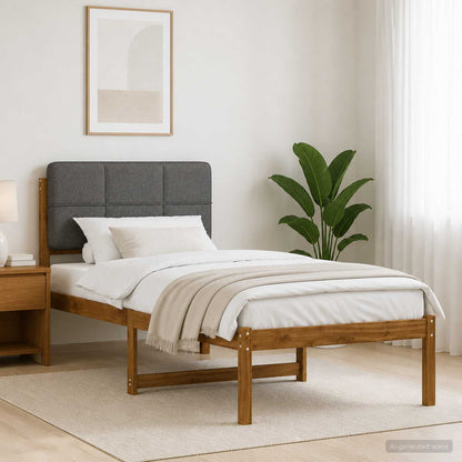 vidaXL Bed Frame with Upholstered Headboard Natural and Light Grey