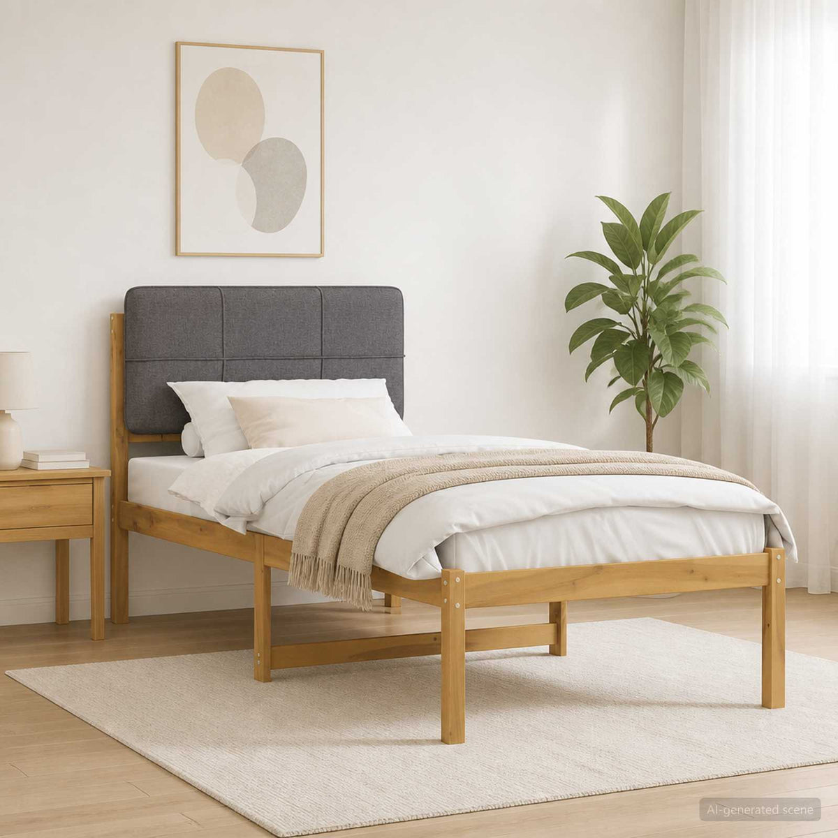 vidaXL Bed Frame with Upholstered Headboard Whitewash and Light Grey