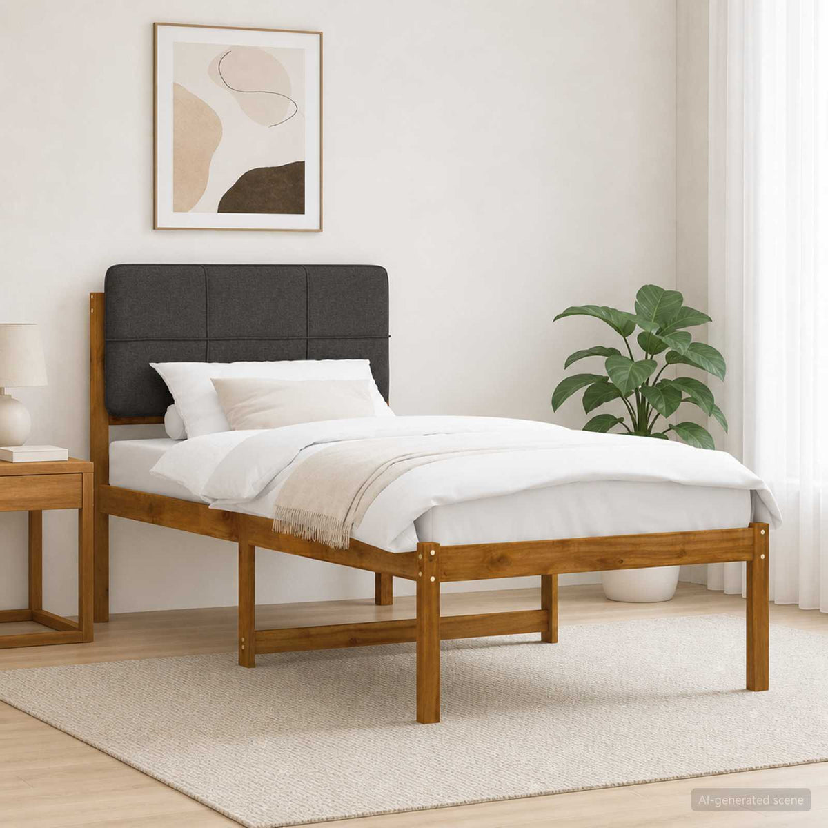 vidaXL Bed Frame with Upholstered Headboard Natural and Dark Grey