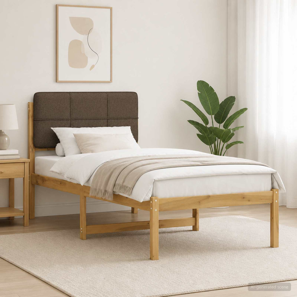vidaXL Bed Frame with Upholstered Headboard Whitewash and Taupe
