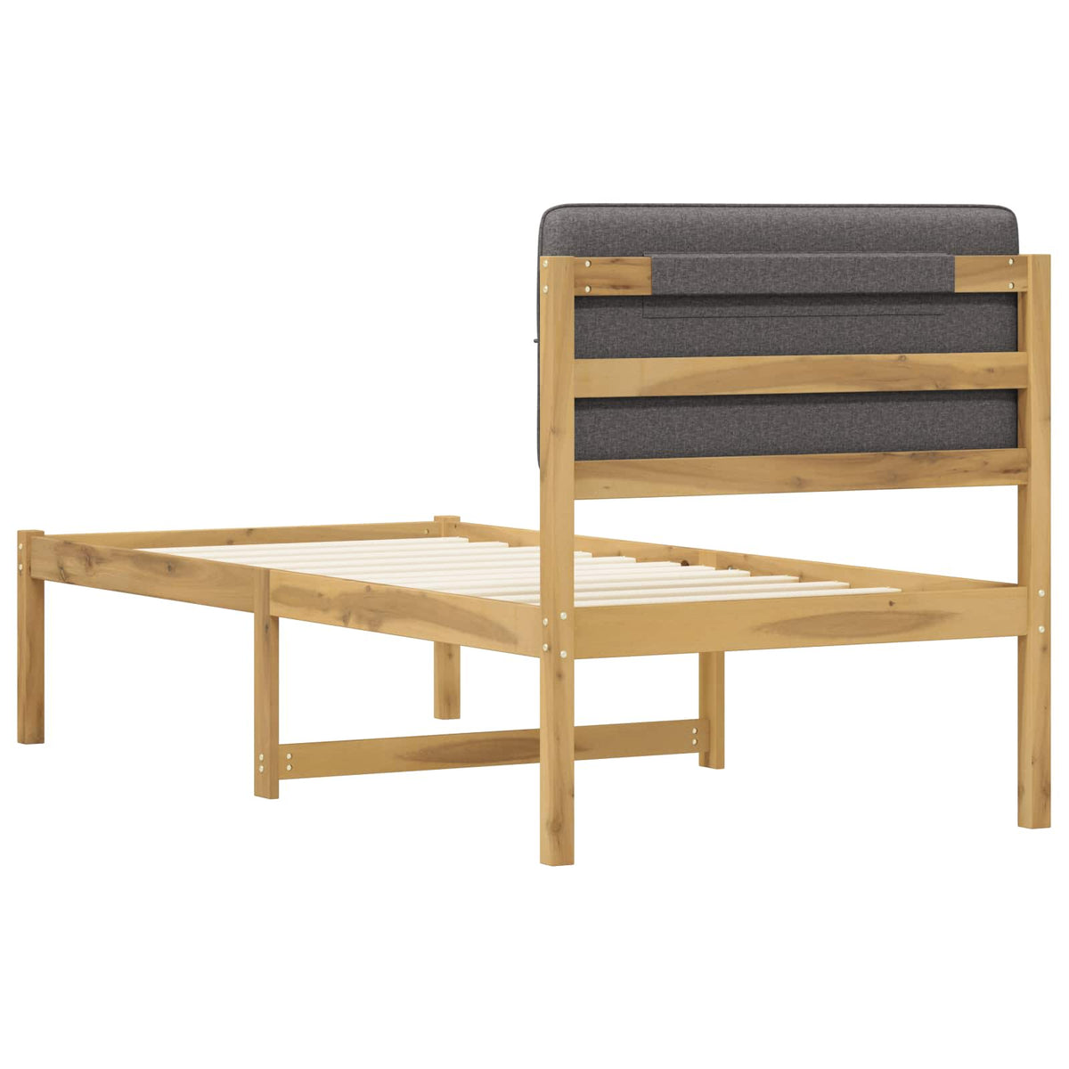 vidaXL Bed Frame with Upholstered Headboard Whitewash and Light Grey